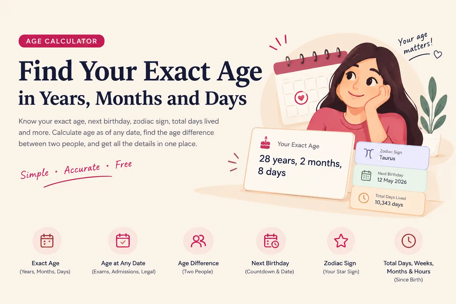Age Calculator Find Your Exact, Difference Between to People and School admission age Checker